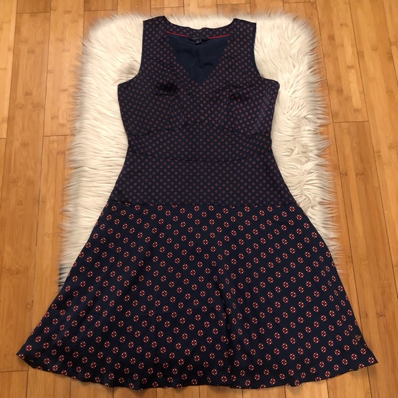Tommy Hilfiger Ditsy Floral Polka Dot Print Silky Flowy Navy Lightweight Dress 8 - Picture 1 of 13